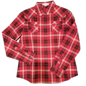 Pendleton Womens Black Pearl Snap Button Red Plaid Western Shirt Sz M